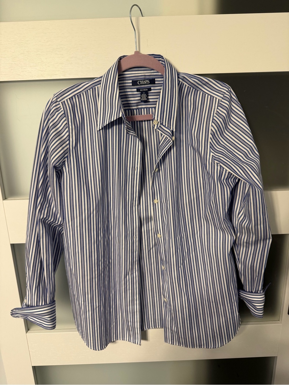 Chaps Women’s Blue and White Vertical Stripe Button-Down Shirt